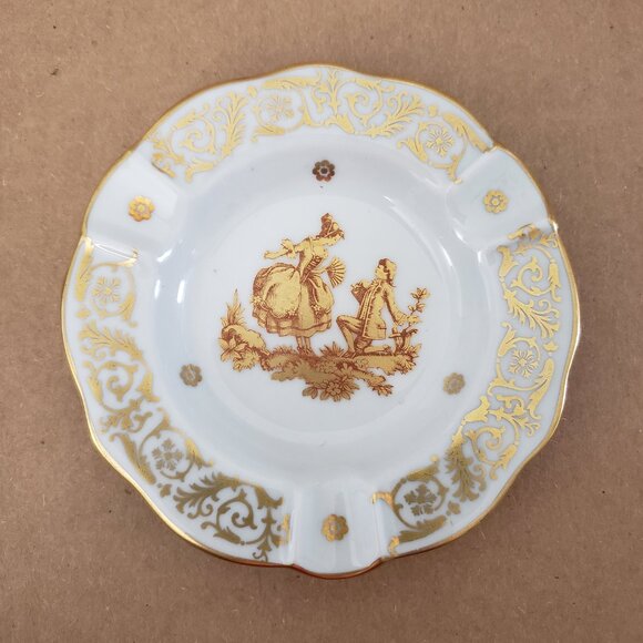 Limoges Ashtrays Match Holder w Lid White Gold Couple French Porcelain Lot of 3 - Picture 8 of 9